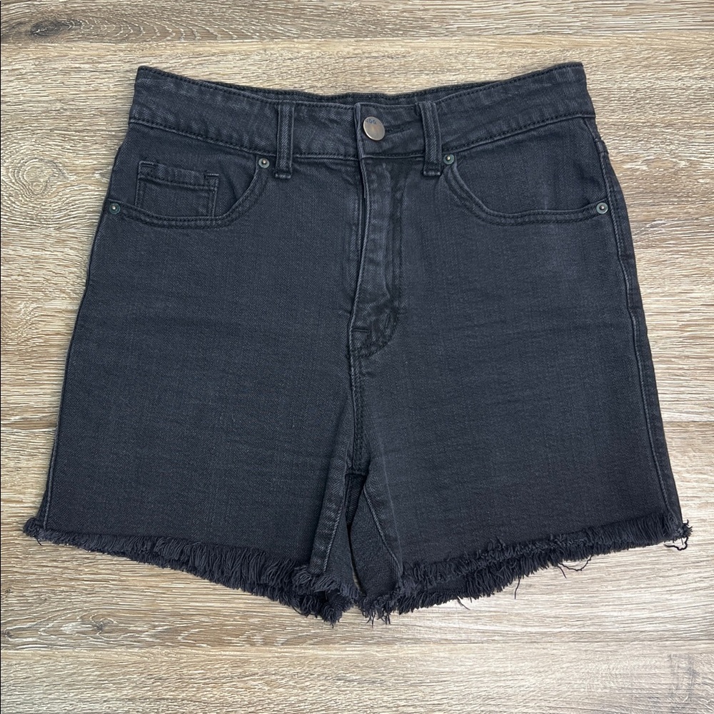 BDG High Rise Black Denim Cutoff Shorts Size 28 Frayed Hem